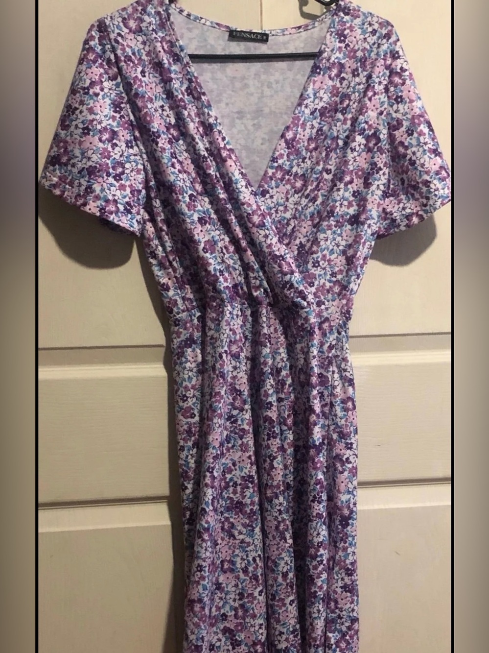 Fensace Fit & Flare Short Sleeve Dress Plunging Neckline Cinched Waist NWOT